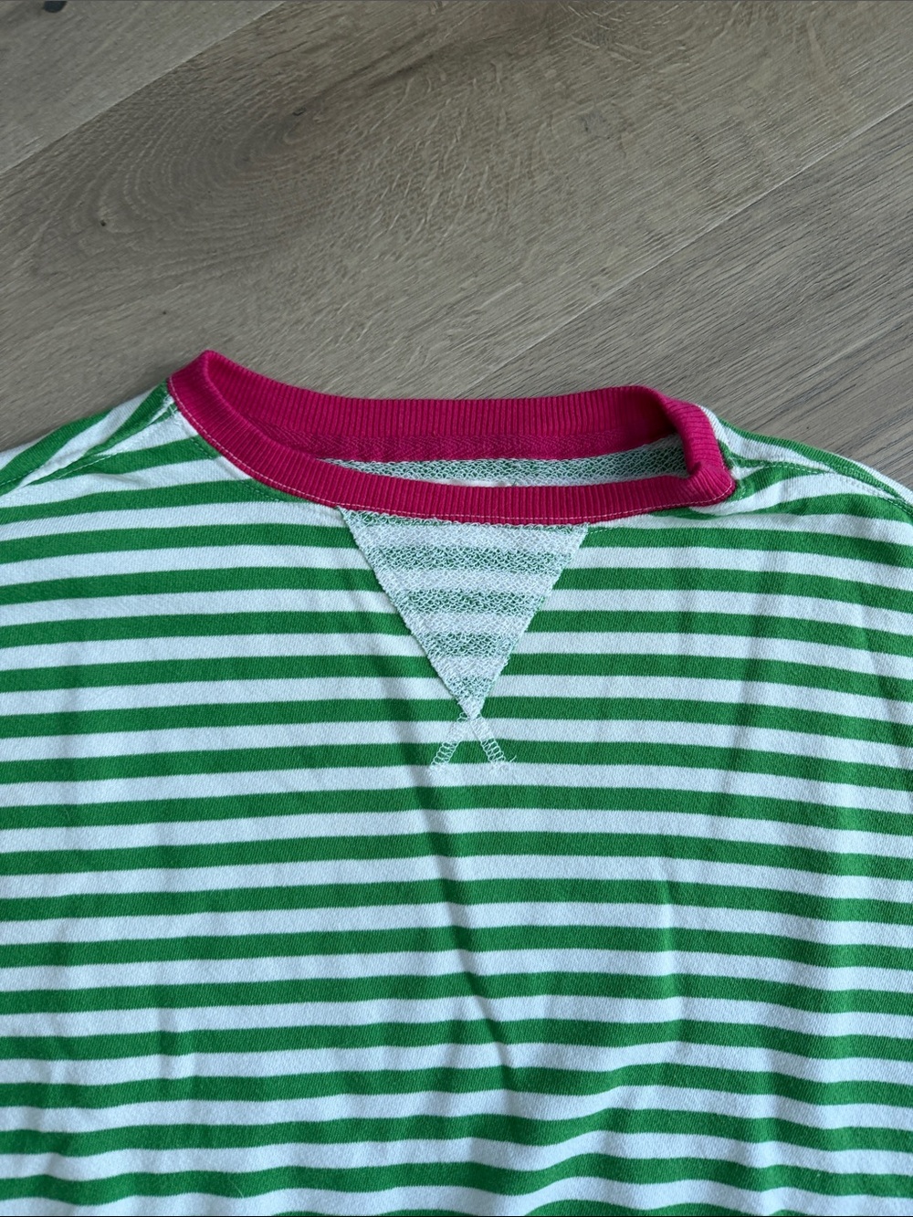 We the Free Crewneck Green & White Sweatshirt with Pink Trim - Picture 4 of 5